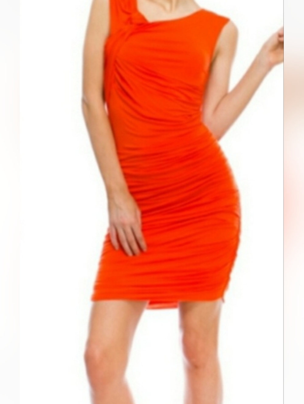 Banjul Orange Jersey Ruched Bodycon Clubwear Party Mini Dress